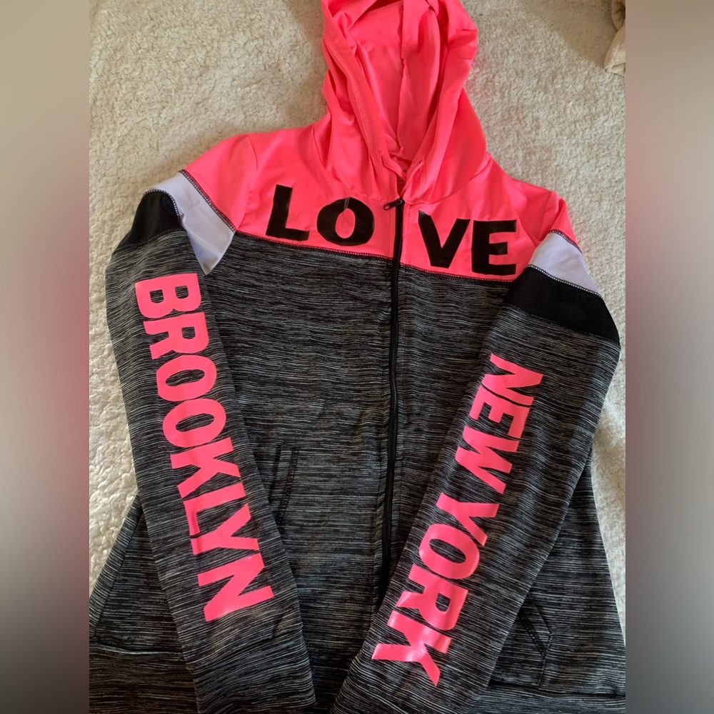 Body Instinct Women's Pink & Gray Hoodie Jacket " Pretty Hurts" Size L